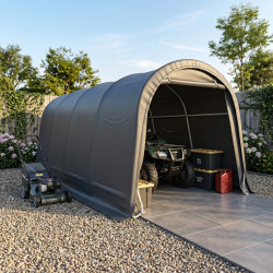 Garage smontabile 6,1 x 3 m – 18,3 m² – Acciaio zincato + PES e polietilene grigio – Jôbu