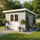 Casetta in legno composito 28mm grigio chiaro 9m² PREMIUM tetto piatto - Woodlife Garden