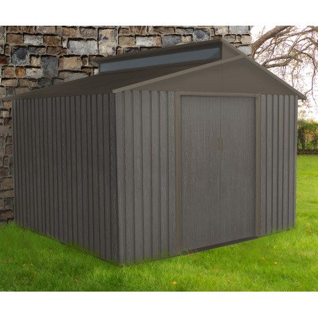 Casetta da giardino in metallo con lucernario 7,25m² effetto legno bois vieilli