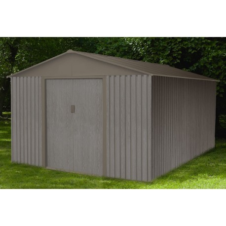 Casetta da giardino in metallo 13,51m² effetto legno bois vieilli