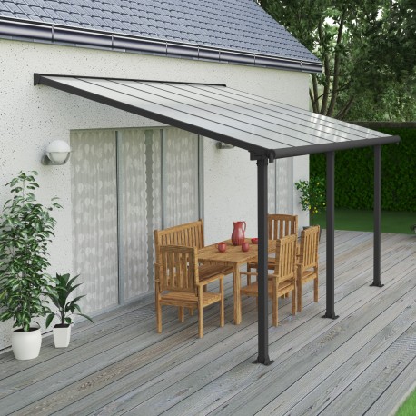 Pergola per terrazza in alluminio grigio 3x4,25m e PC 16mm Olympia - Canopia by Palram