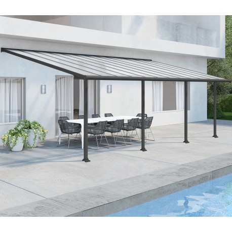 Pergola per terrazza in alluminio grigio 3x7,30m + PC 16mm Olympia - Canopia by Palram