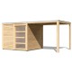 Casetta con tetto piano in legno massello 19mm Qubic 6,05m² + pensilina 5,6m² - Karibu