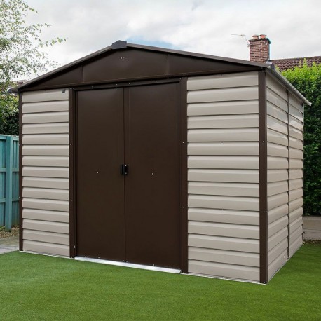 Casetta da giardino in metallo beige e marrone 5,97m² + kit d'ancoraggio incluso - YARDMASTER