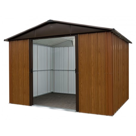 Casetta da giardino in metallo effetto legno e marrone 12m² + kit d'ancoraggio incluso - YARDMASTER