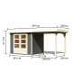 Casetta da giardino in legno massello Askola 3 grigio terra, 5,25 m² con tettoia laterale da 240 cm – Karibu
